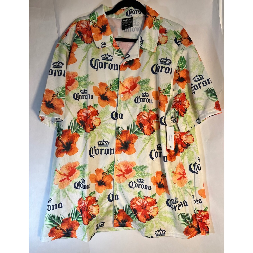 Corona Men's Hawaiian Button Up Shirt Short Sleeve Size 2XL‎ Orange White Beach